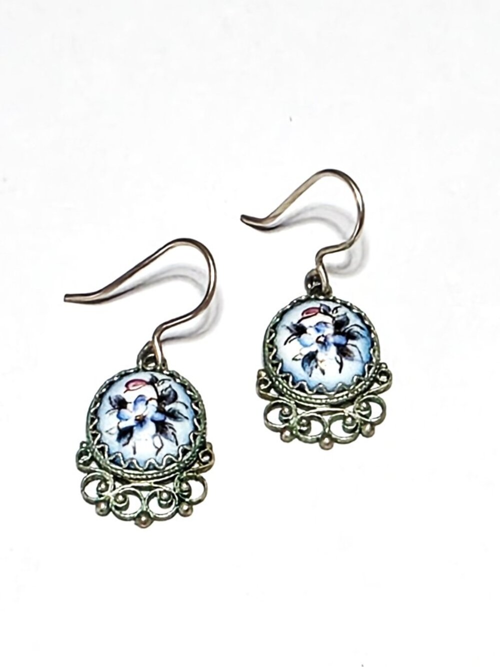 Blue porcelain filigree earrings